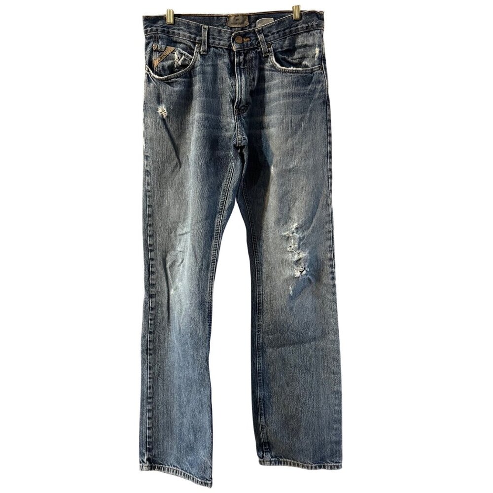 Ariat Mens Jeans 31/36 Distressed Med Wash Loose Fit Straight Leg Denim